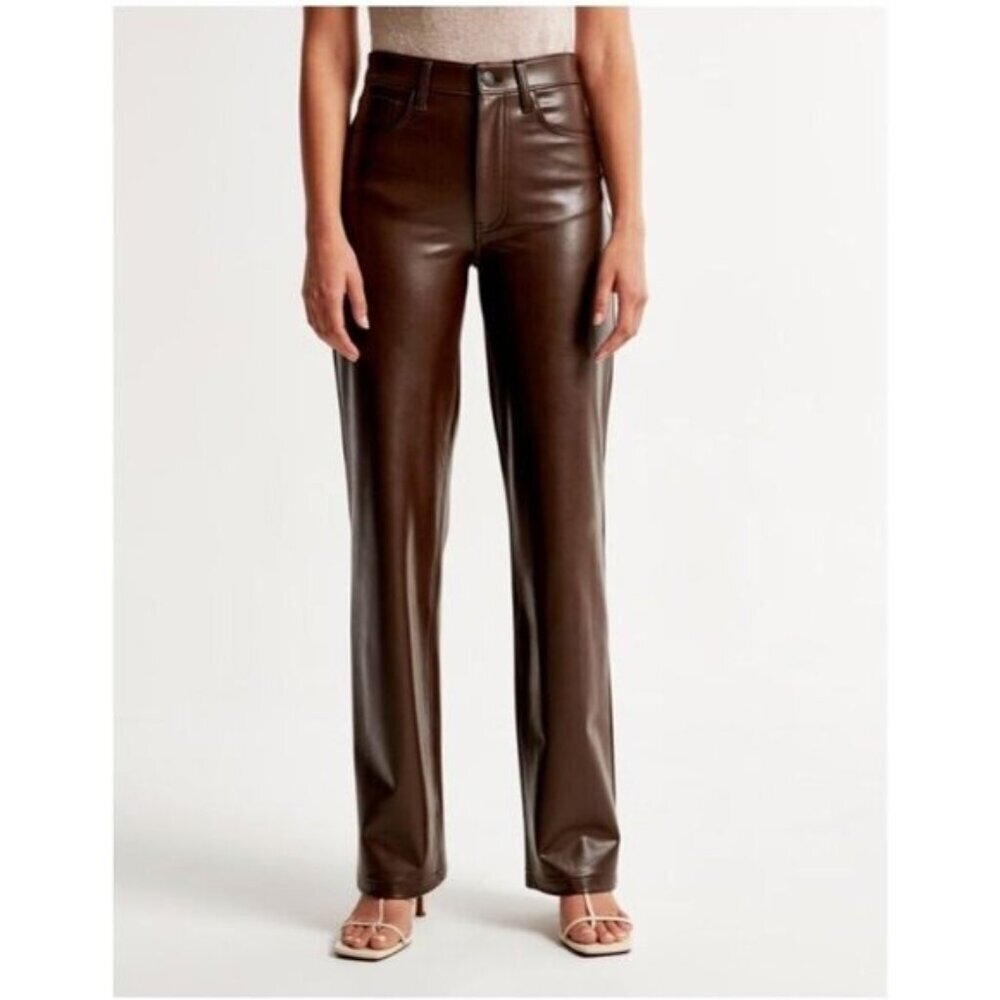 NWT Abercrombie & Fitch Womens Vegan Leather 90s Relaxed Straight Pant Size 27